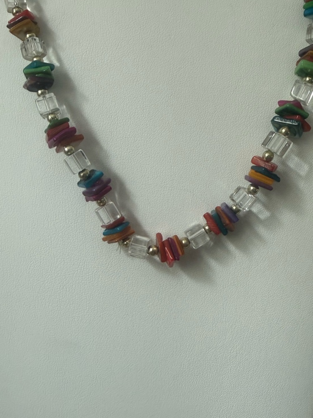 Long Clear Square Bead and Colorful Chip Beaded Necklace - Picture 2 of 9